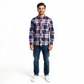 Navy Blue and Red Check Flannel Shirt - Trinity Check
