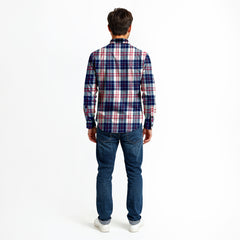 Navy Blue and Red Check Flannel Shirt - Trinity Check