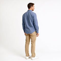 Blue Houndstooth Khadi Cotton Shirt - Skyline Check