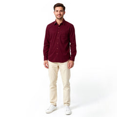 Red Denim Twill Cotton Shirt - Crimson Draft