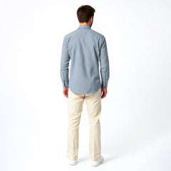 Blue and White Stripe Cotton Linen Blend Shirt - Skyline Stripe